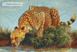 картины, гобелен, животные, птицы, леопард, Пьющий леопард